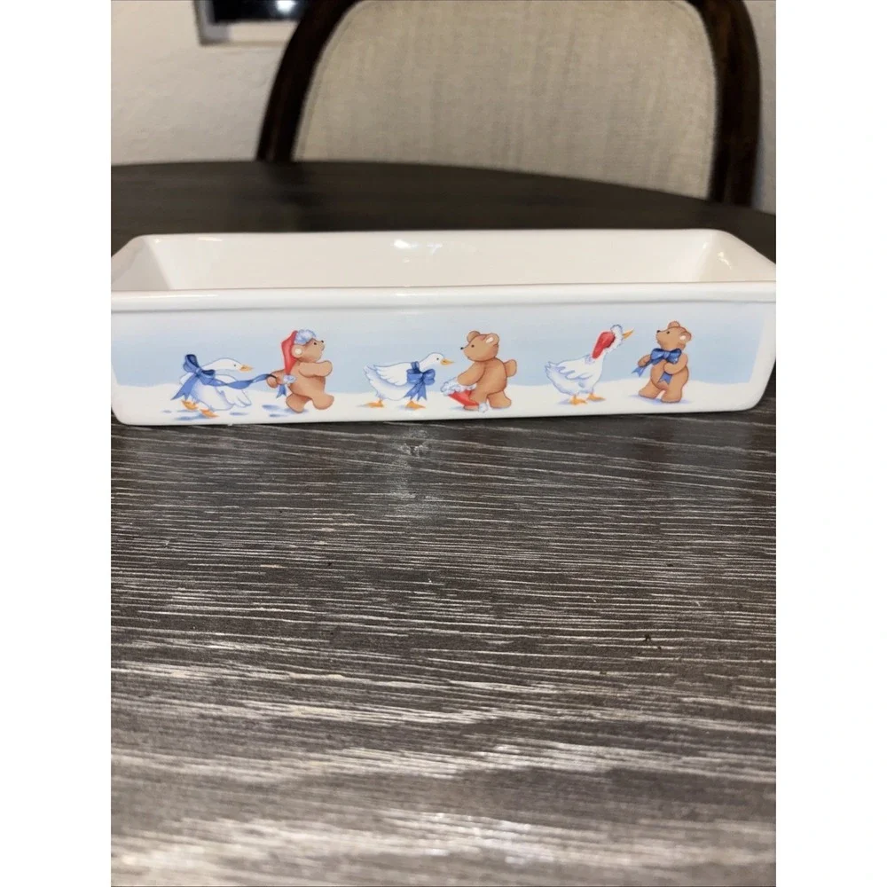 Vintage  Cracker Tray 1988 House of Lloyd TT-11 Christmas Bear and Goose Ceramic